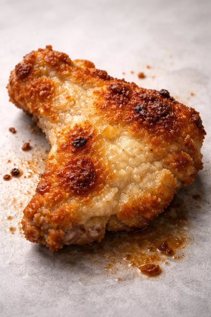 Close-up of a single piece with uneven browning to suggest common air fryer mistakes.