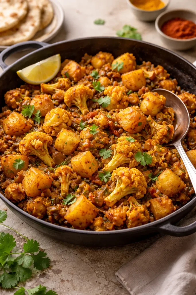 Potato and cauliflower in dry spiced curry