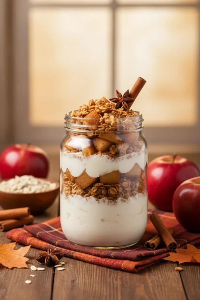 Sautéed cinnamon apple yogurt parfait with crunchy granola