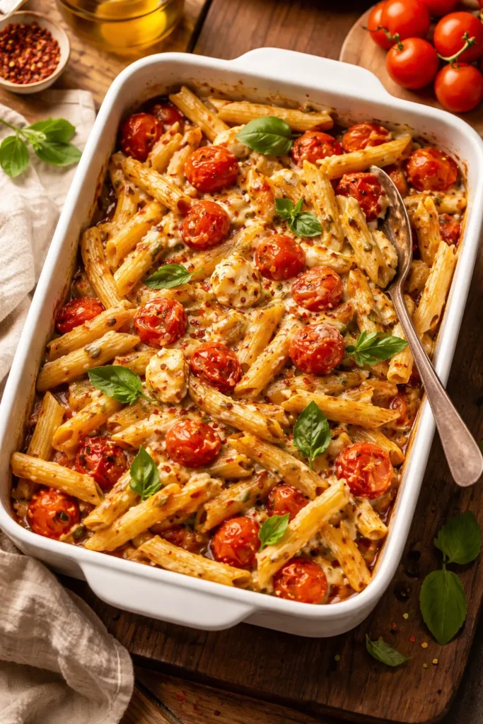 Penne with roasted tomatoes and creamy feta