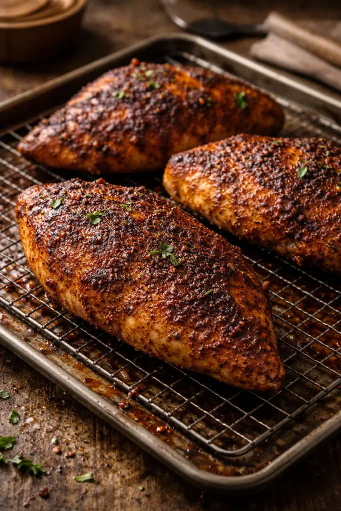 Chicken with smoky barbecue dry rub crust