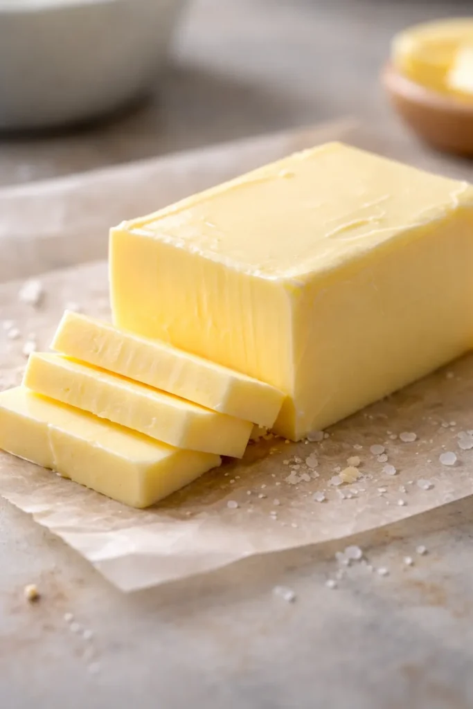 Close-up of real butter on a clean surface