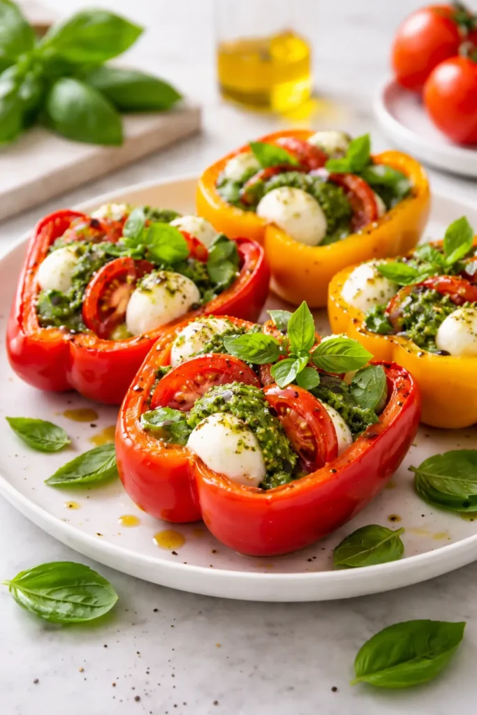 Caprese stuffed pepper with mozzarella tomato and basil