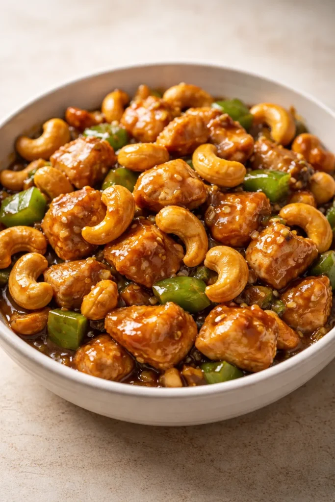 Cashew chicken with cashews in a savory glaze
