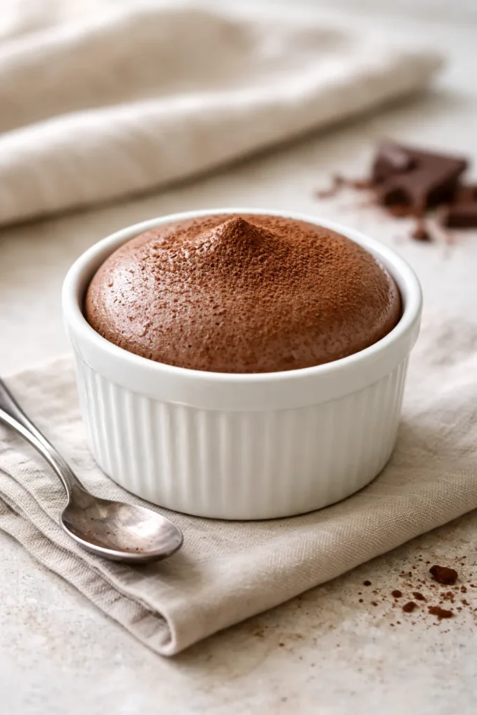 Airy chocolate mousse in a ramekin