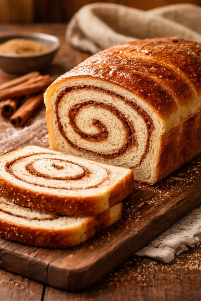 Cinnamon swirl bread showing the cinnamon-filled interior