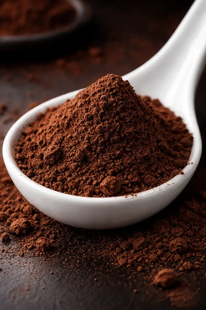 Dutch-processed cocoa powder on a spoon