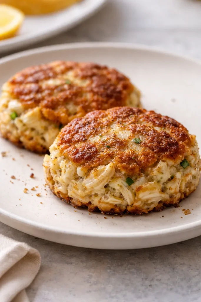 Crab cakes made with canned crab meat on plate