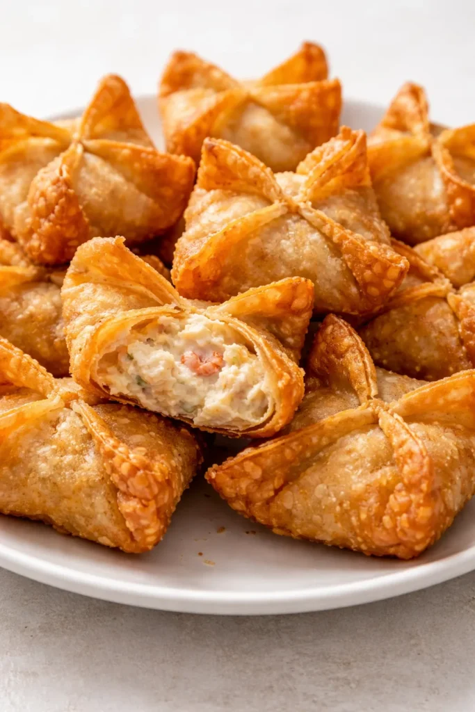 Crispy crab rangoons on a plate