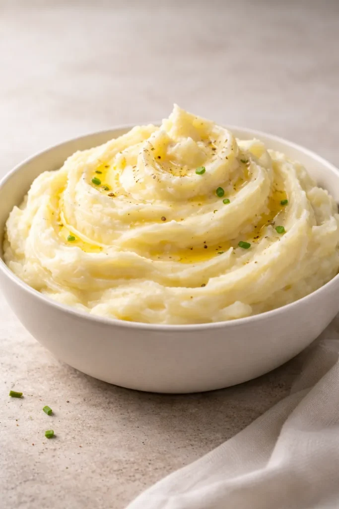 Creamy mashed potatoes with smooth texture and glossy finish.