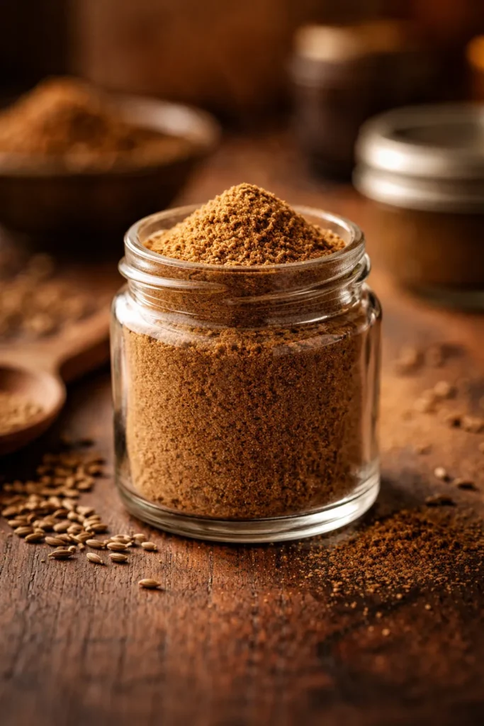 Single spice jar with cumin powder on wood, representing final thoughts on spices