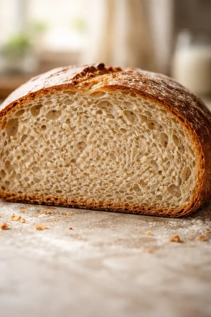 Cross-section of bread showing dense crumb illustrating common mistakes.