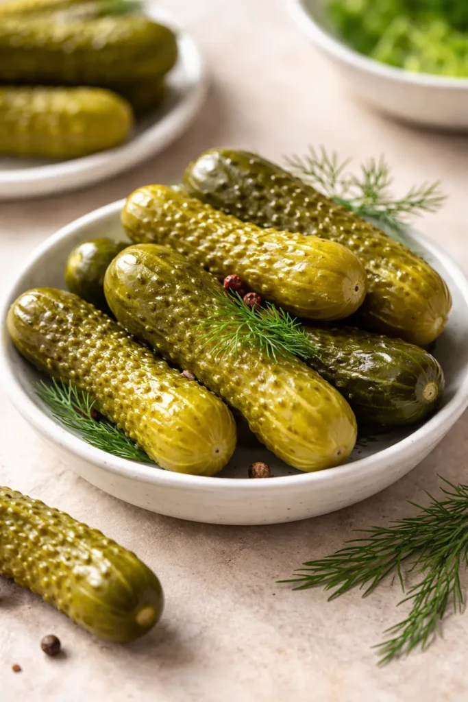 Small plate of dill pickles as a sandwich side
