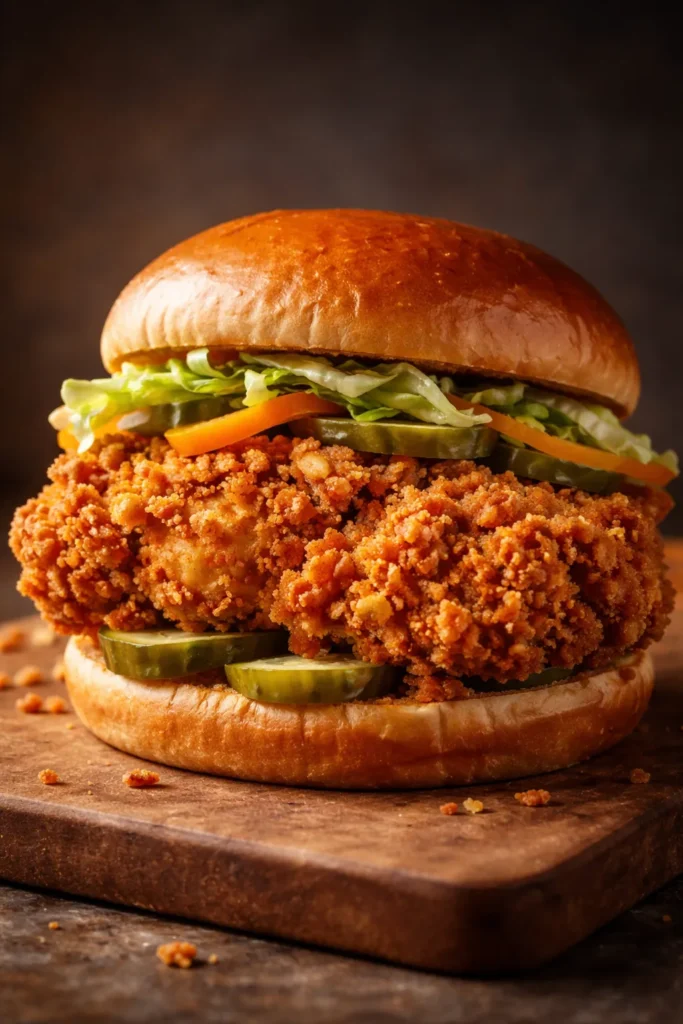 Close-up of Double-Dredged Extra Crunchy Sandwich with thick crust