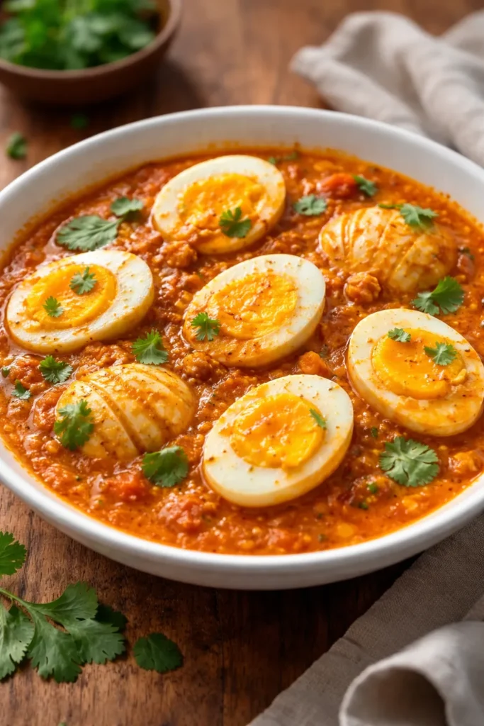 Hard-boiled eggs in coconut tomato curry