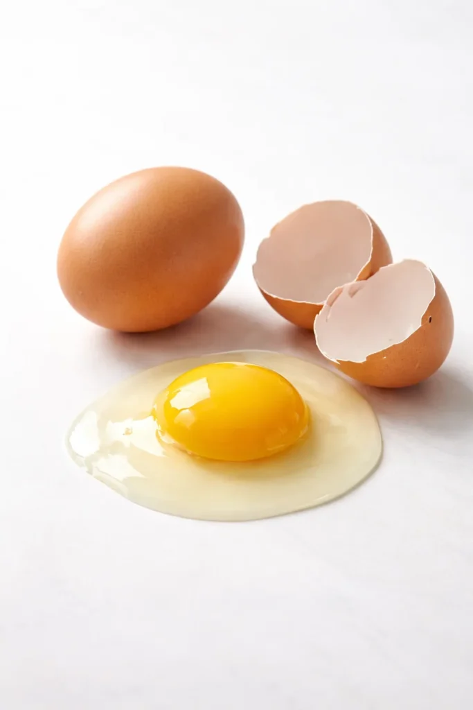 Single egg on light background.