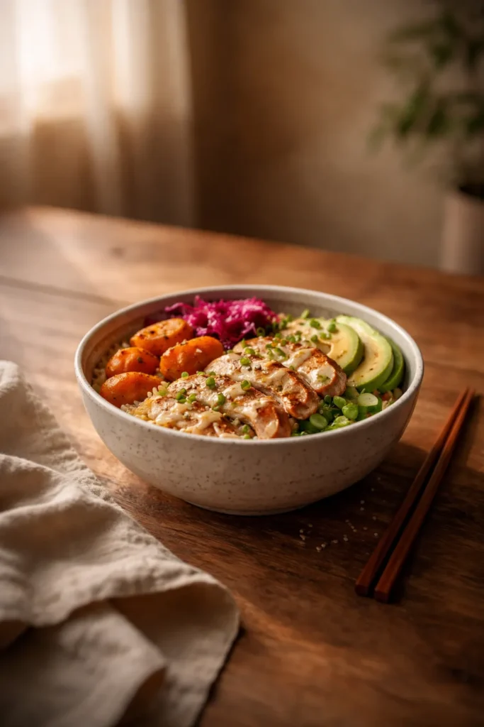 Minimal bowl on a wooden table with soft lighting