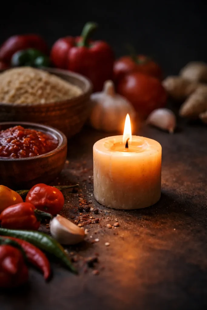 Solitary lit candle with warm glow in a dark moody setting