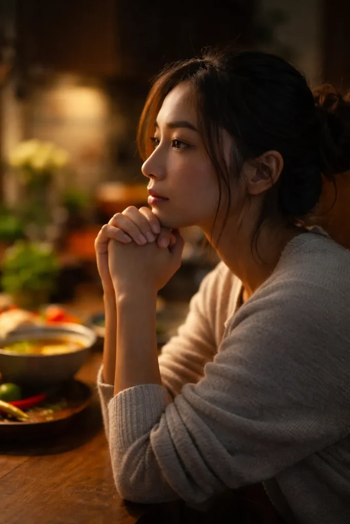 Profile of a contemplative person in warm lighting, no visible text