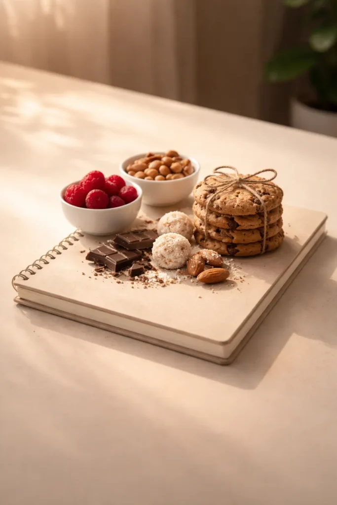 Minimalist desk with a closed notebook in warm light, representing final thoughts.