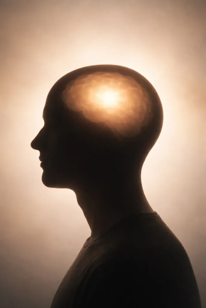 Silhouette of a head in profile with warm glow, representing final thoughts in fall dinner planning