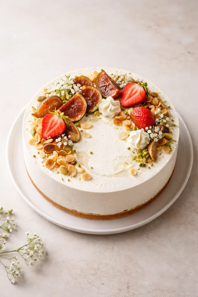 Minimalist cake top with refined topping arrangement for an elegant finish