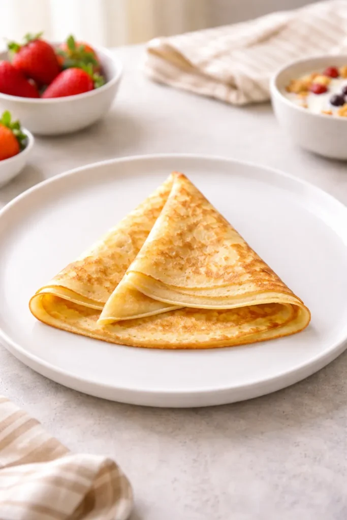 Crepe folded into triangle on a plate