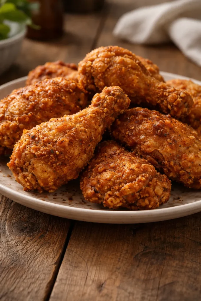 Crispy fried chicken pieces on a plate