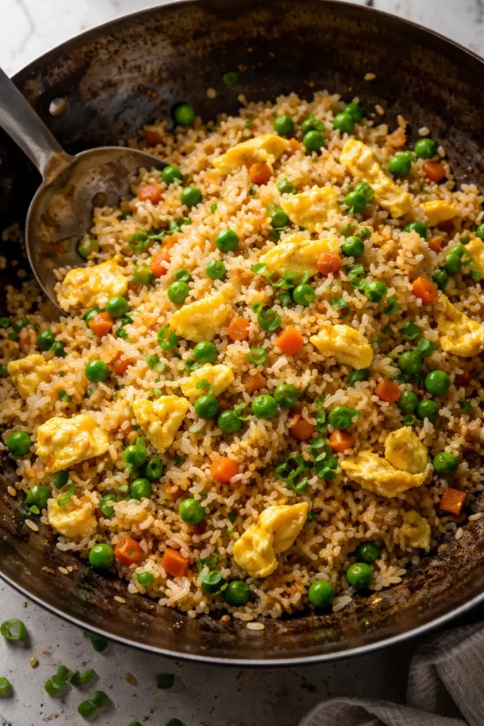 Takeout-style fried rice with eggs and peas