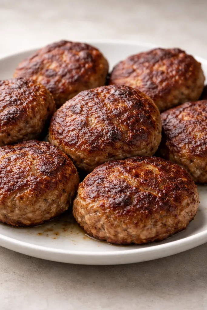 Browned Danish frikadeller meatballs on a plate