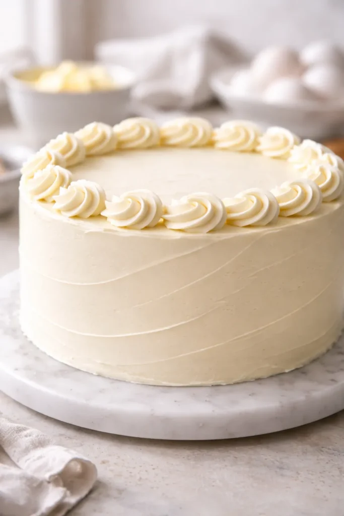 Perfectly frosted cake with smooth buttercream