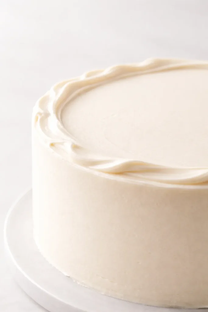 Perfectly frosted cake edge under soft studio lighting