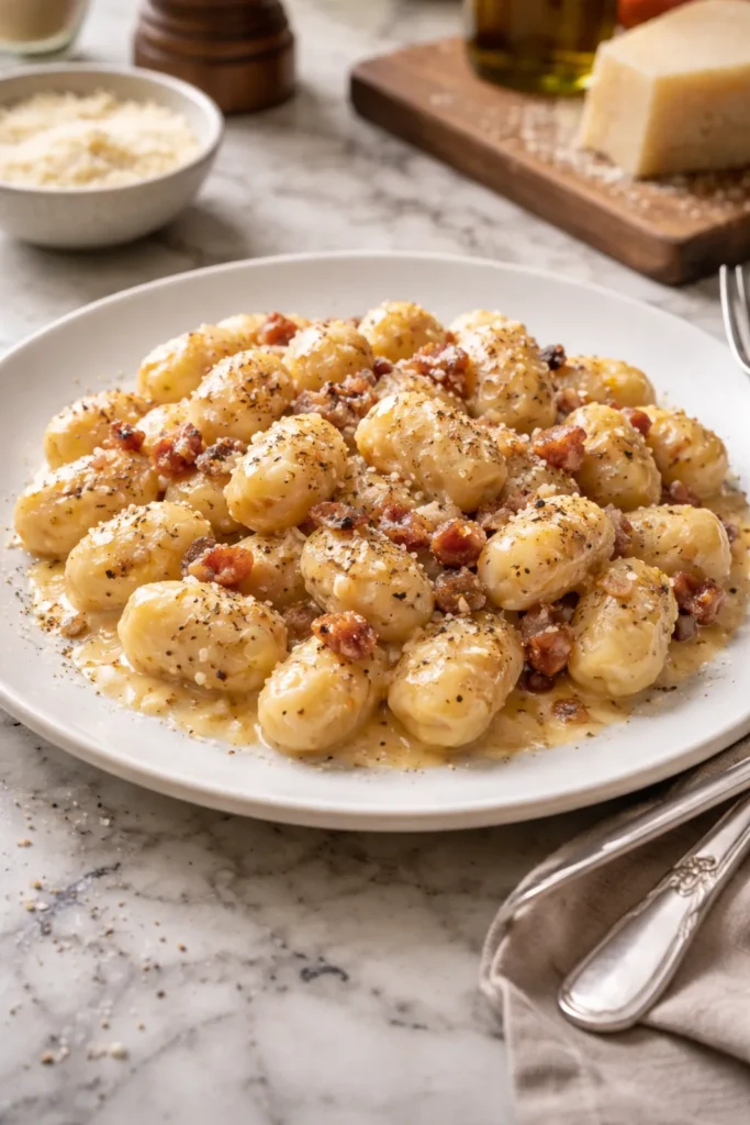 Gnocchi in cacio e pepe style with pecorino and pepper