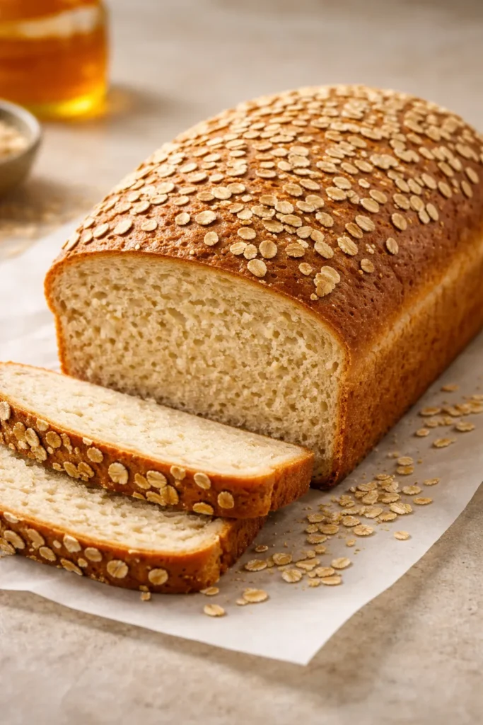 Honey oat bread loaf with visible oats on top