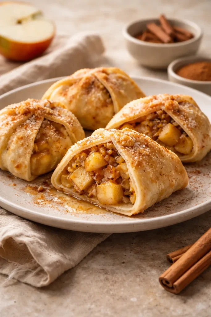 Plated honeycrisp apple chai dumplings with visible filling