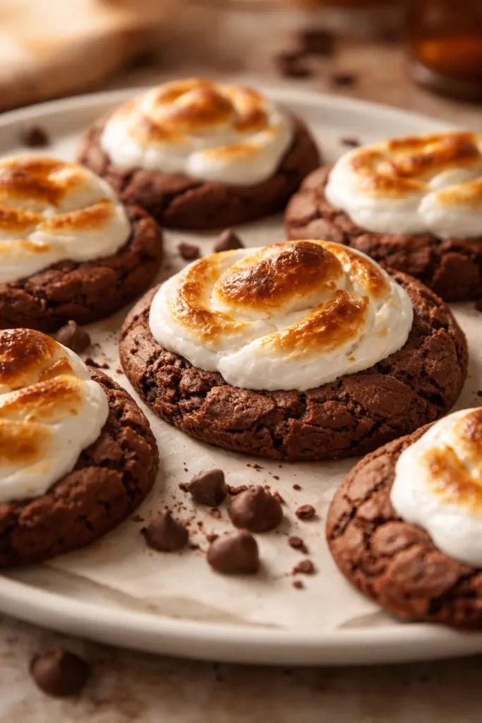 Hot cocoa cookies with marshmallow swirl on top