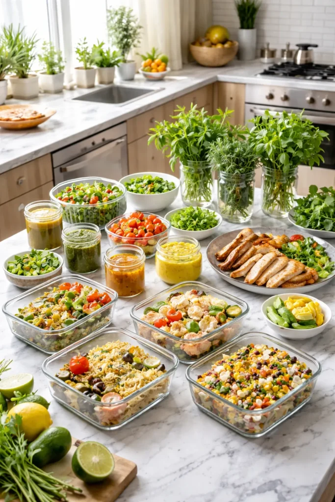 Kitchen scene illustrating smart hot-weather cooking strategy