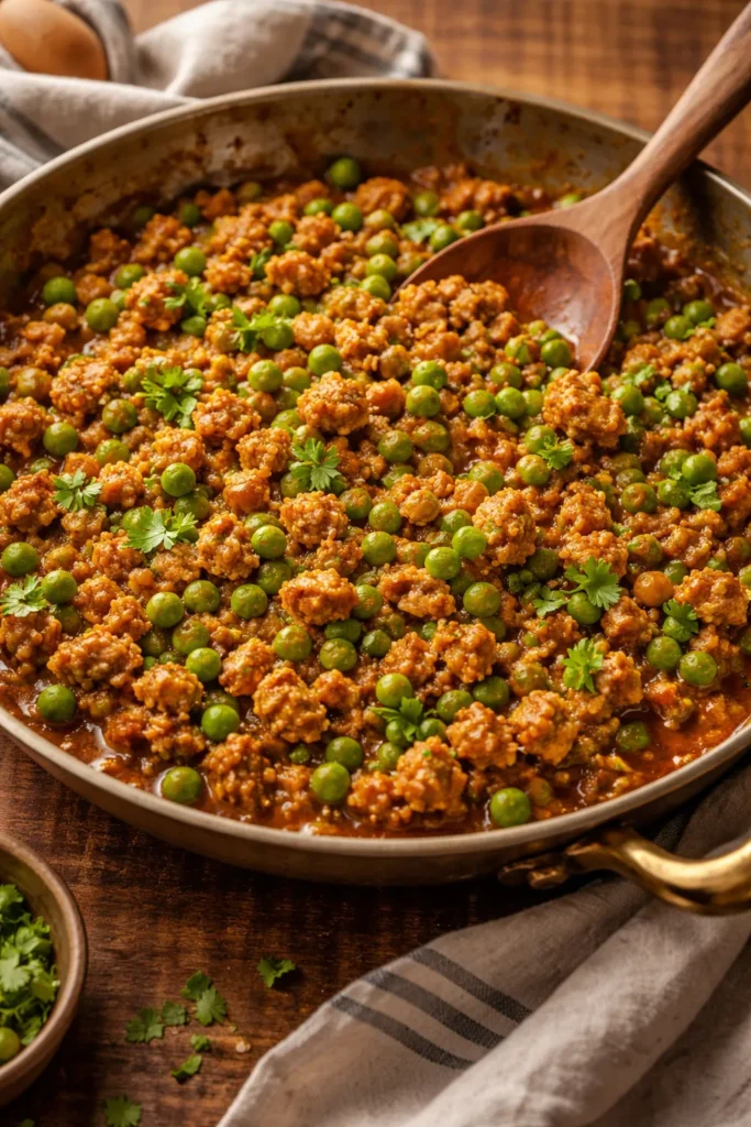 Ground chicken with peas in thick curry
