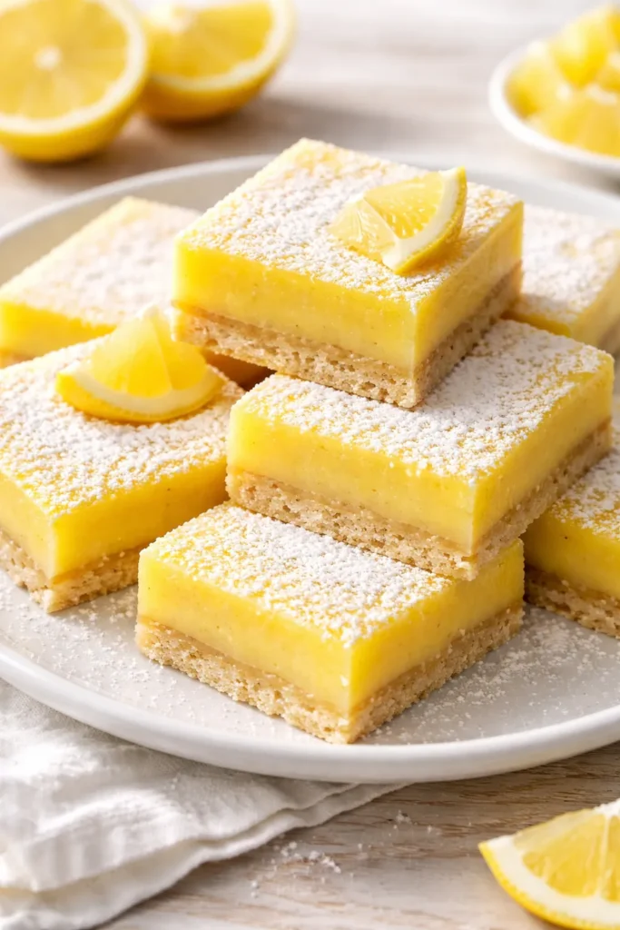 Keto lemon bars on a plate with almond crust