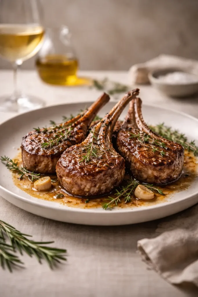 Plate of lamb chops with elegant background