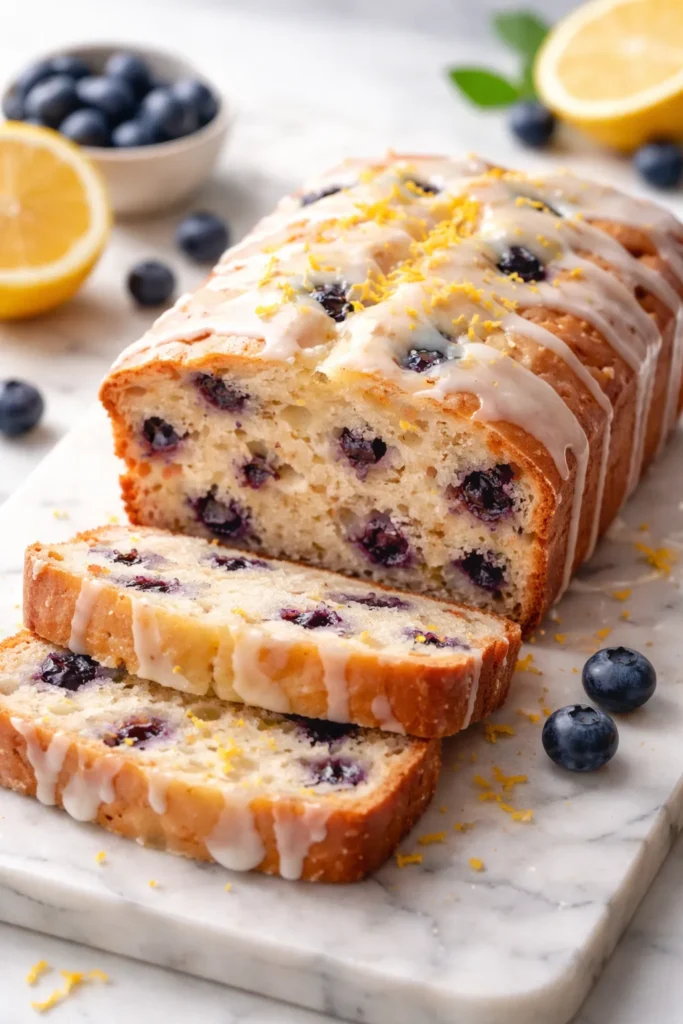 Lemon blueberry breakfast bread with blueberries