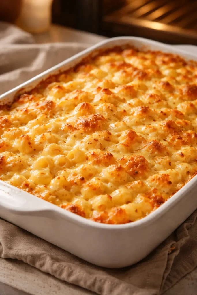 Baked macaroni and cheese with golden crust
