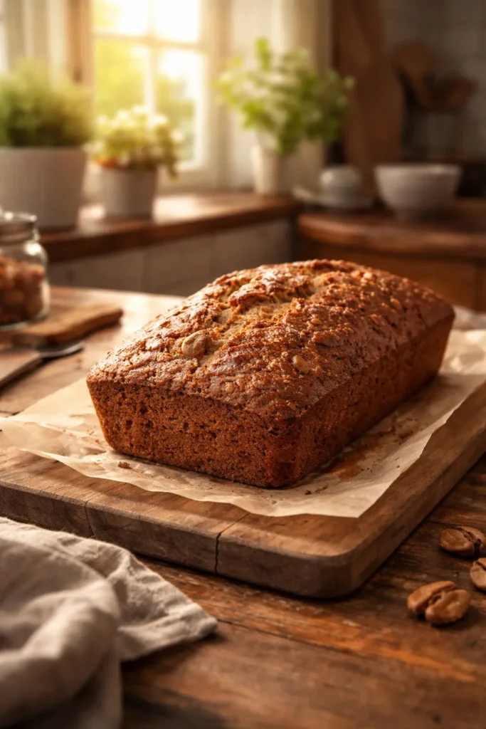 Rustic loaf on wooden board illustrating make-ahead breakfast breads