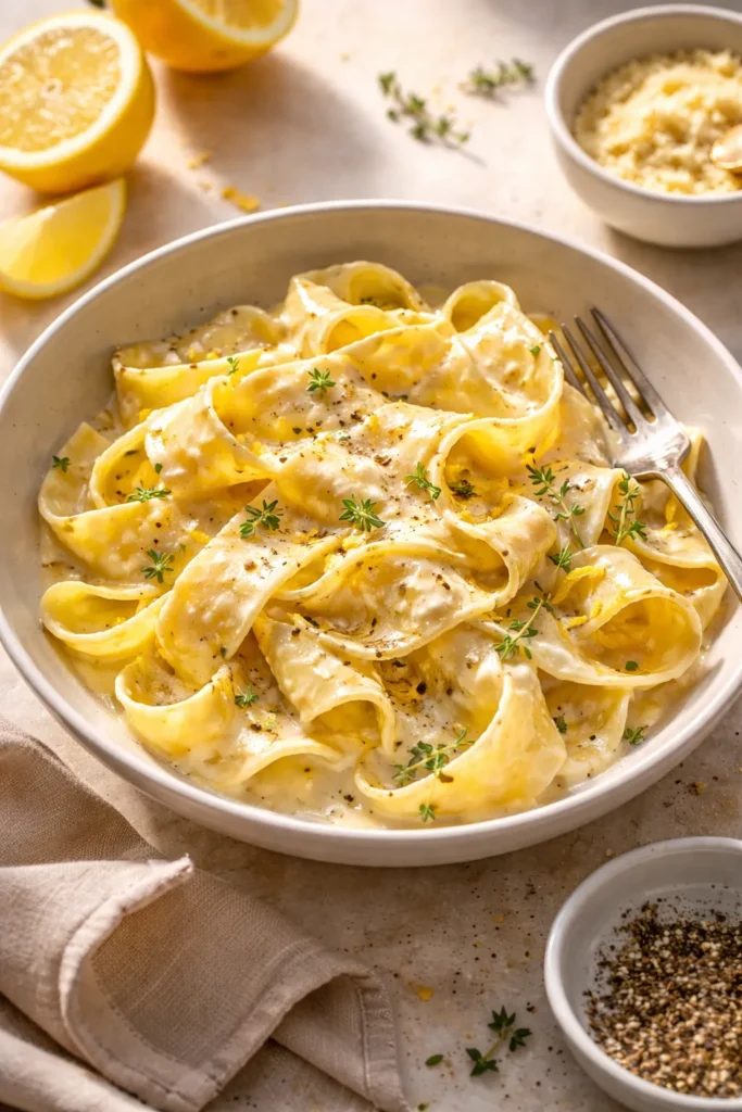 Wide pappardelle in mascarpone lemon sauce