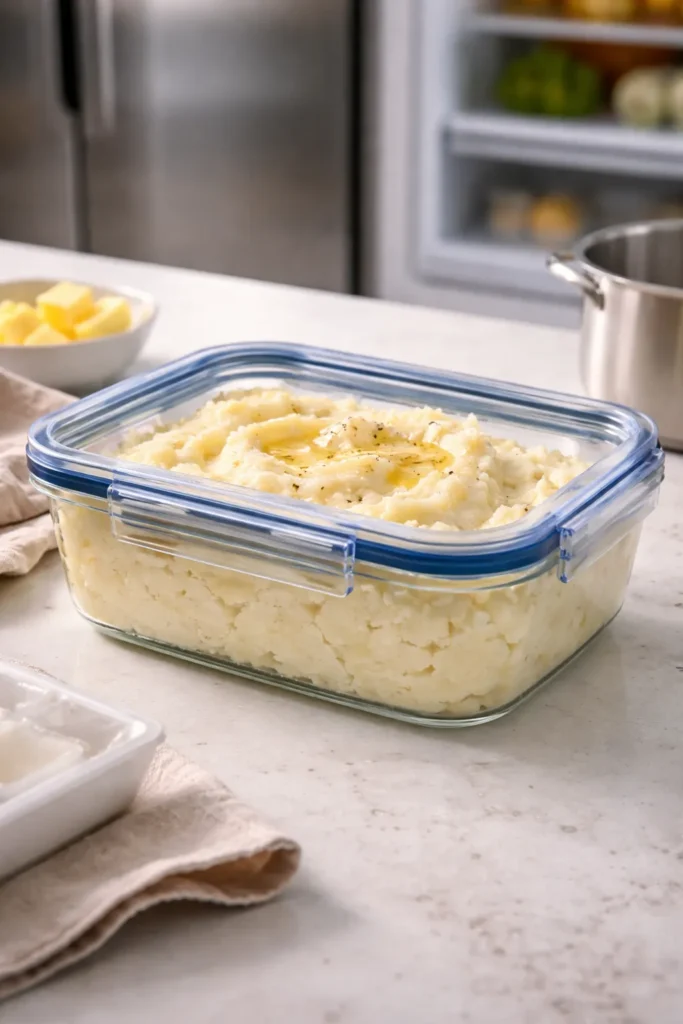 Airtight mashed potatoes container on kitchen counter