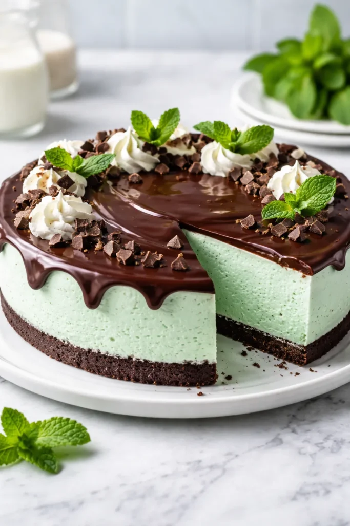 Mint Chocolate Cheesecake with dark chocolate topping