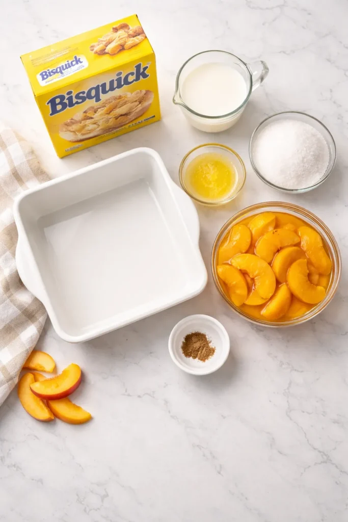 Mise en place setup with ingredients arranged near baking dish