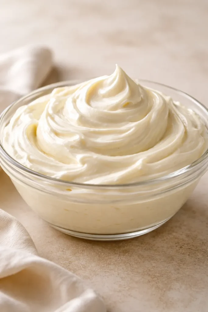 Dense no-bake cheesecake filling in a glass dish