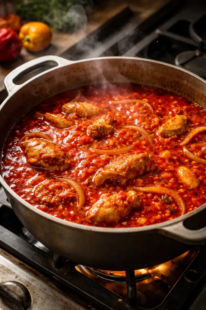 Vibrant Nigerian pepper stew (Obe Ata) in a red oil