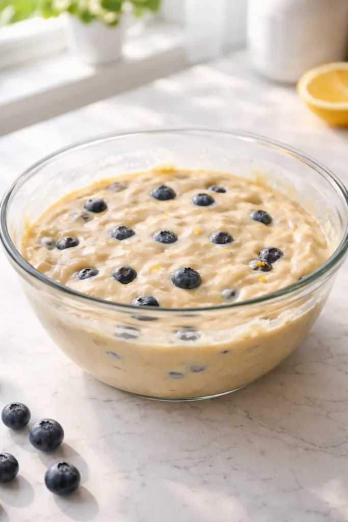 One-bowl batter in a single mixing bowl on a clean kitchen counter